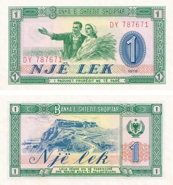 Albania 1 Lek 1976 P-40 UNC Banknote – Obverse and Reverse