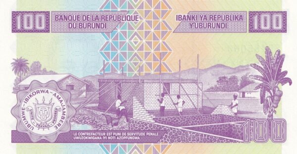 burundi-100-francs-2011-p-44b-unc-reverse Burundi 100 Francs 2011 P-44b UNC Banknote – Reverse