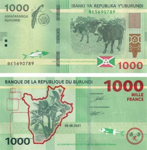 Burundi 1000 Francs 2021 P-51 UNC Banknote – Obverse and Reverse