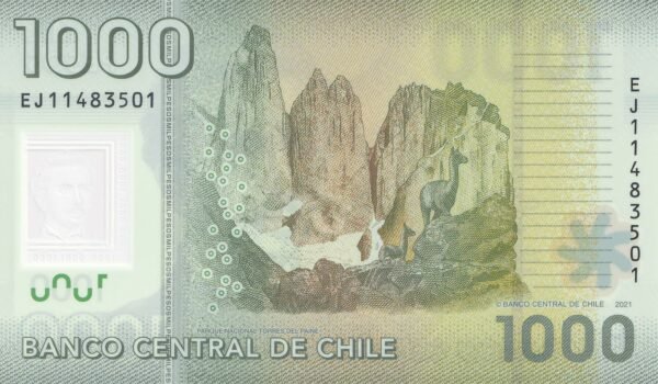 Chile 1000 Pesos 2021 P-161k UNC Banknote – Reverse