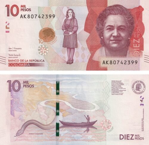 Colombia 10000 Pesos 2020 P-460 UNC Banknote – Obverse and Reverse