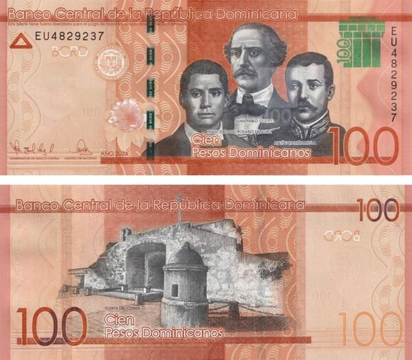 Dominican Republic 100 Pesos 2024 P-190 UNC Banknote – Obverse and Reverse
