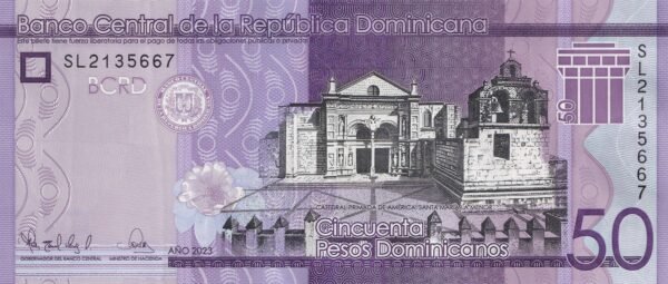 Dominican Republic 50 Pesos 2023 P-189 UNC Banknote – Obverse