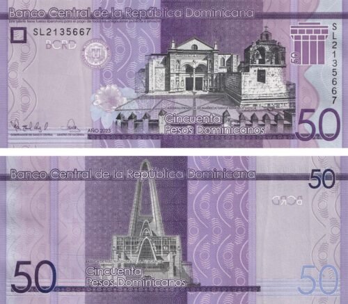 Dominican Republic 50 Pesos 2023 P-189 UNC Banknote – Obverse and Reverse