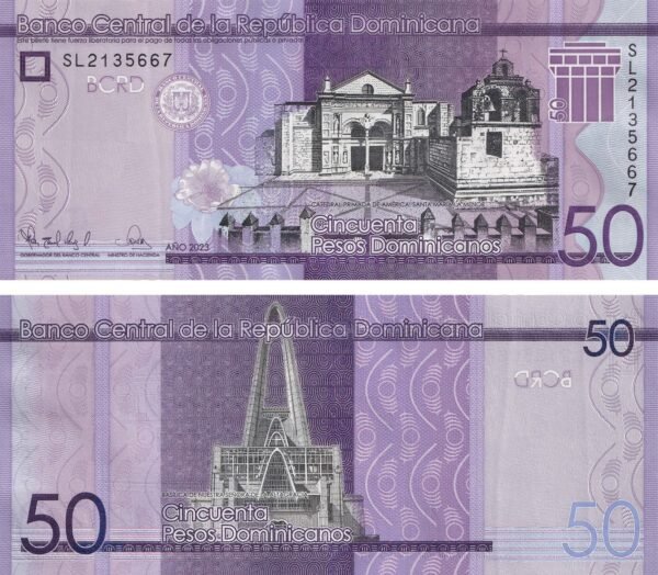 Dominican Republic 50 Pesos 2023 P-189 UNC Banknote – Obverse and Reverse