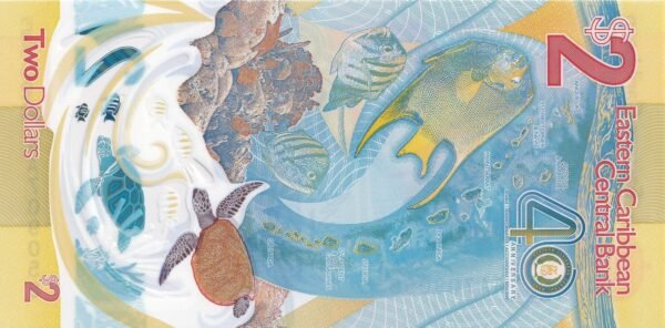Eastern Caribbean States 2 Dollars 2023 P-61 UNC Banknote – Reverse