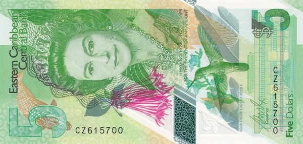 Eastern Caribbean States 5 Dollars 2021 P-56 UNC Banknote – Obverse