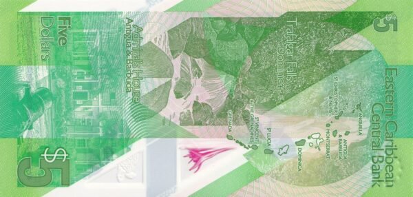 Eastern Caribbean States 5 Dollars 2021 P-56 UNC Banknote – Reverse