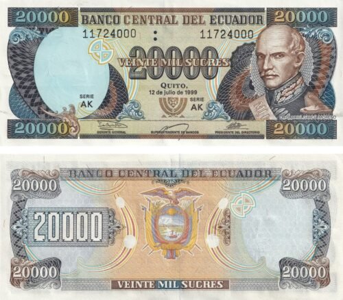 Ecuador 20000 Sucres 1999-07-12 P-129 UNC Banknote – Obverse and Reverse