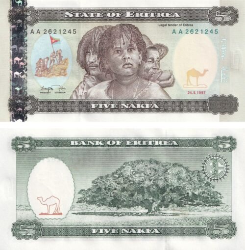 Eritrea 5 Nakfa 1997 P-2 UNC Banknote – Obverse and Reverse
