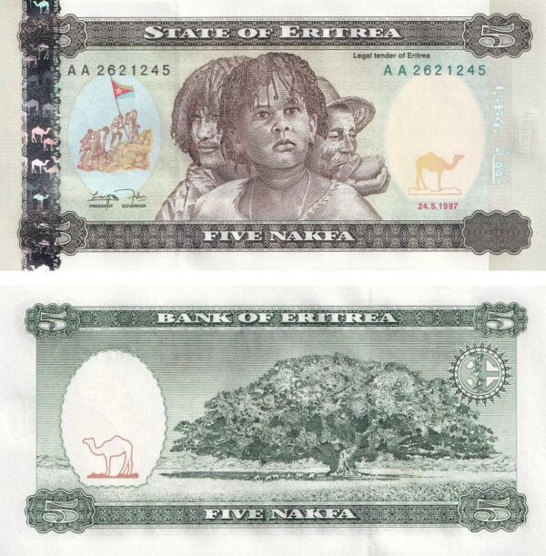 Eritrea 5 Nakfa 1997 P-2 UNC Banknote – Obverse and Reverse