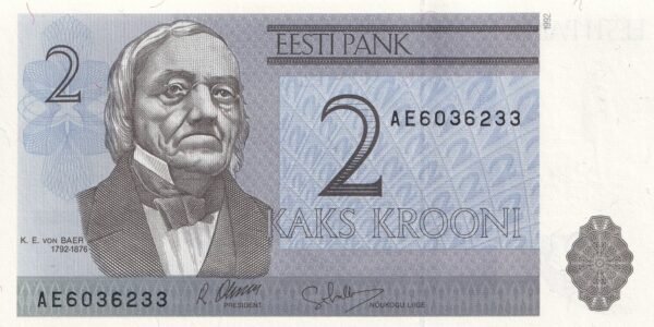 Estonia 2 Krooni 1992 P-70 UNC Banknote – Obverse