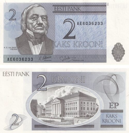 Estonia 2 Krooni 1992 P-70 UNC Banknote – Obverse and Reverse