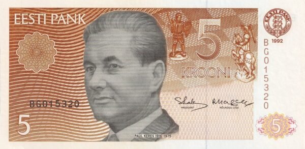 Estonia 5 Krooni 1992 P-71b aUNC Banknote – Obverse