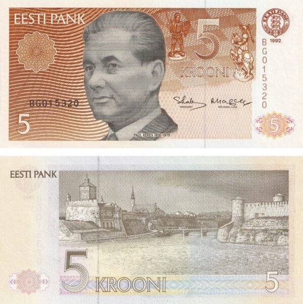 Estonia 5 Krooni 1992 P-71b aUNC Banknote – Obverse and Reverse