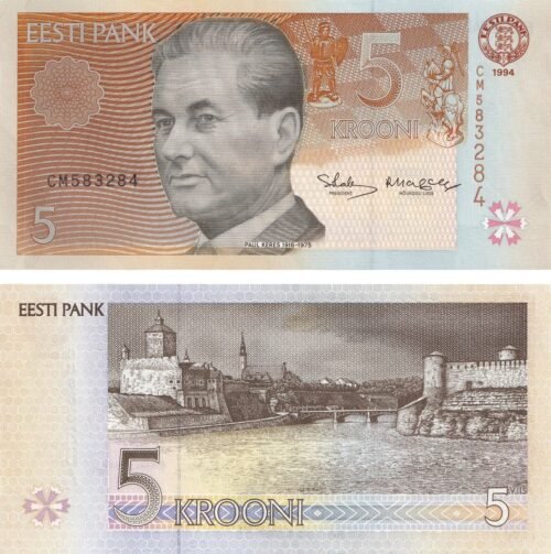 Estonia 5 Krooni 1994 P-76 UNC Banknote – Obverse and Reverse