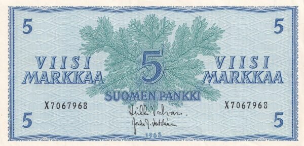 Finland 5 Mark 1963 P-99a(57) aUNC Banknote – Obverse