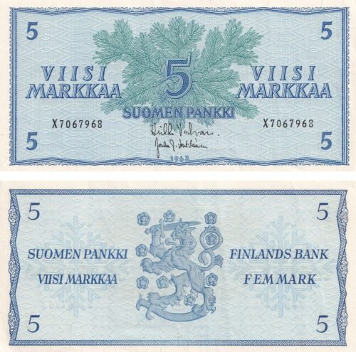 Finland 5 Mark 1963 P-99a(57) aUNC Banknote – Obverse and Reverse