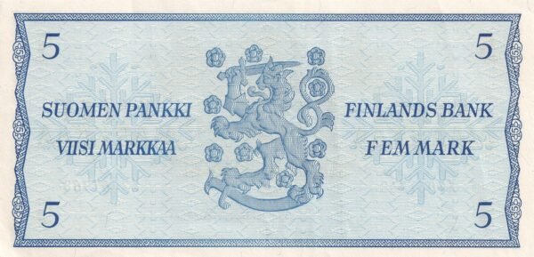 Finland 5 Mark 1963 P-99a(57) aUNC Banknote – Reverse