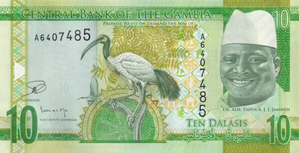 Gambia 10 Dalasis 2015 P-32 UNC Banknote – Obverse