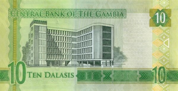 Gambia 10 Dalasis 2015 P-32 UNC Banknote – Reverse
