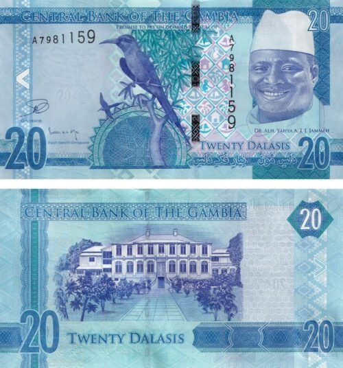 Gambia 20 Dalasis 2015 P-33 UNC Banknote – Obverse and Reverse