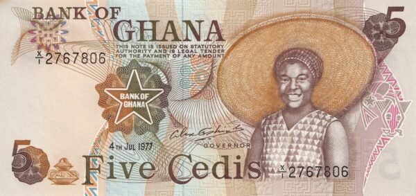 Ghana 5 Cedis 1977-07-04 P-15b UNC Banknote – Obverse