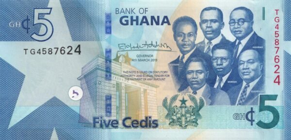 Ghana 5 Cedis 2019 P-46 UNC Banknote – Obverse