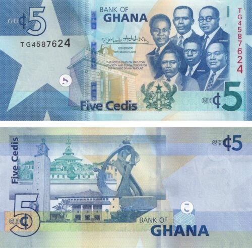 Ghana 5 Cedis 2019 P-46 UNC Banknote – Obverse and Reverse