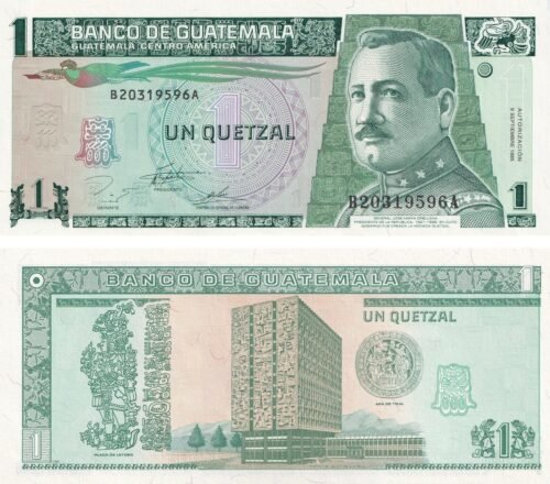Guatemala 1 Quetzal 1995 P-87c UNC Banknote – Obverse and Reverse
