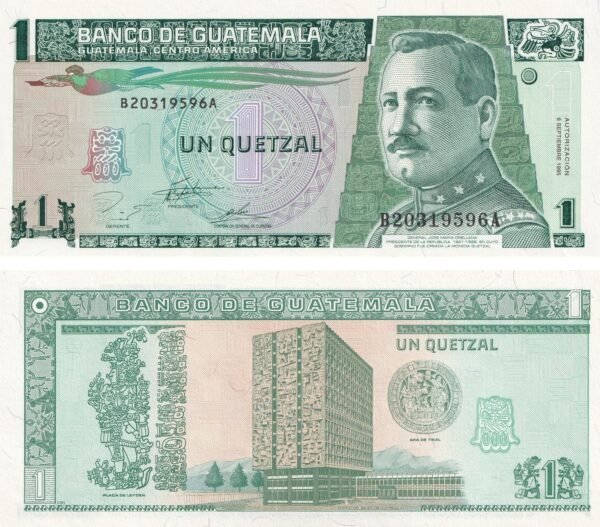 Guatemala 1 Quetzal 1995 P-87c UNC Banknote – Obverse and Reverse