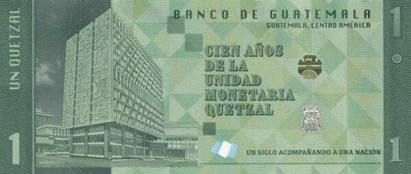Guatemala 1 Quetzal 2023 P-129 UNC Banknote – Reverse
