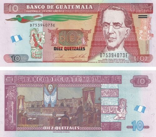 Guatemala 10 Quetzales 2017 P-123A UNC Banknote – Obverse and Reverse
