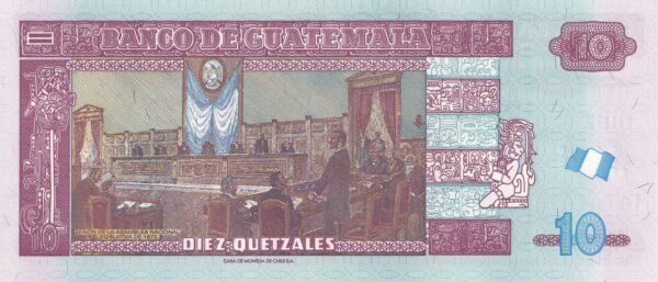 Guatemala 10 Quetzales 2017 P-123A UNC Banknote – Reverse