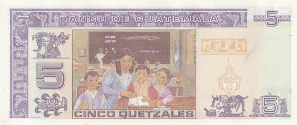 Guatemala 5 Quetzales 2006 P-106b UNC Banknote – Reverse