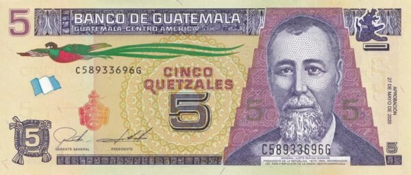 Guatemala 5 Quetzales 2020 P-122A UNC Banknote – Obverse