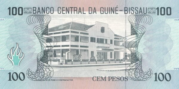 Guinea-Bissau 100 Pesos 1990 P-11 UNC Banknote – Reverse