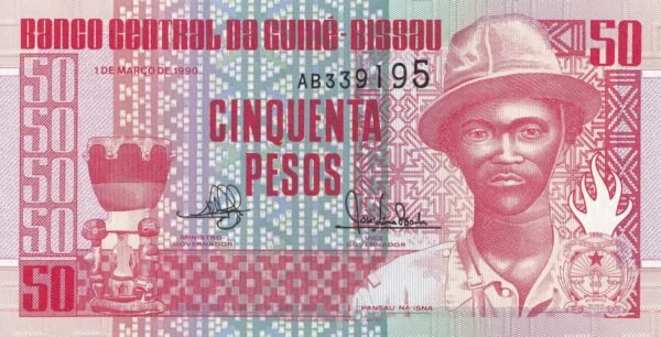 Guinea-Bissau 50 Pesos 1990 P-10 UNC Banknote – Obverse