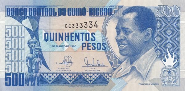 Guinea-Bissau 500 Pesos 1990 P-12 UNC Banknote – Obverse