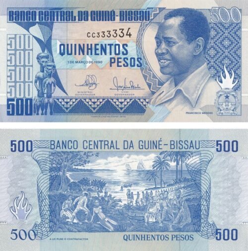 Guinea-Bissau 500 Pesos 1990 P-12 UNC Banknote – Obverse and Reverse
