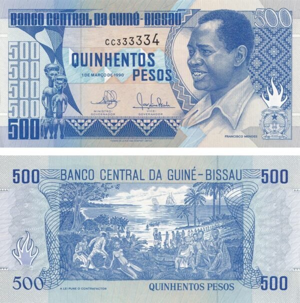 Guinea-Bissau 500 Pesos 1990 P-12 UNC Banknote – Obverse and Reverse