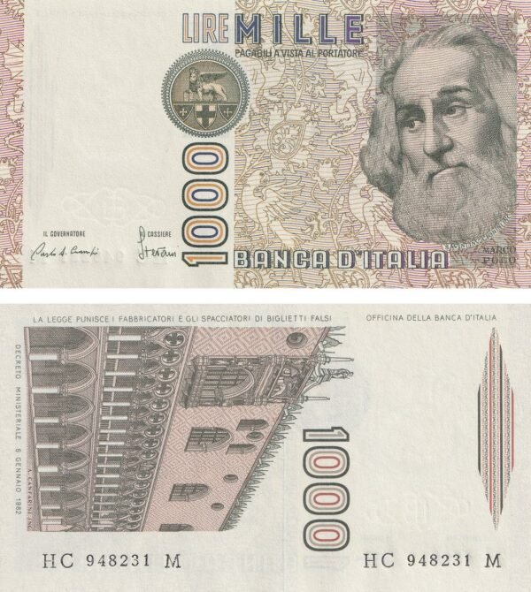 Italy 1000 Lire 1982 P-109a UNC Banknote – Obverse and Reverse