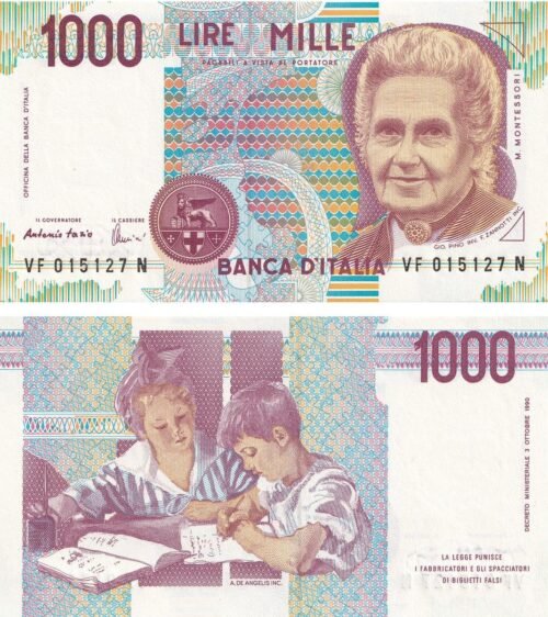 Italy 1000 Lire 1990 P-114c(2) UNC Banknote – Obverse and Reverse
