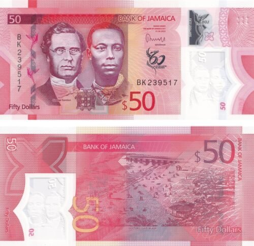 Jamaica 50 Dollars 2022 P-96 UNC Banknote – Obverse and Reverse
