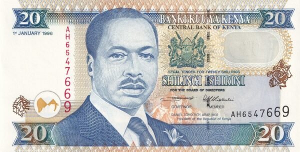 Kenya 20 Shillings 1996 P-35a2 UNC Banknote – Obverse