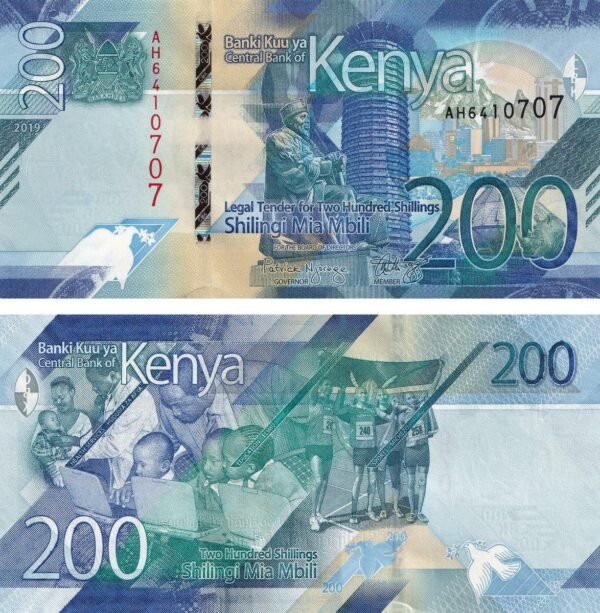 Kenya 200 Shillings 2019 P-54 UNC Banknote – Obverse and Reverse