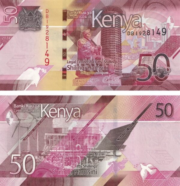 Kenya 50 Shillings 2024 P-52 UNC Banknote – Obverse and Reverse
