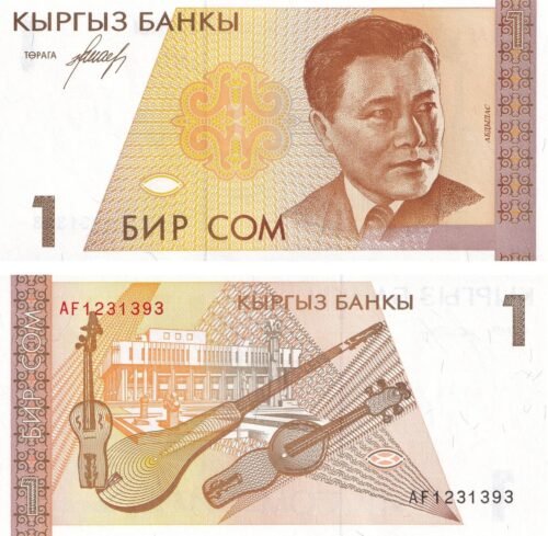 Kyrgyzstan 1 Som 1994 P-7 UNC Banknote – Obverse and Reverse