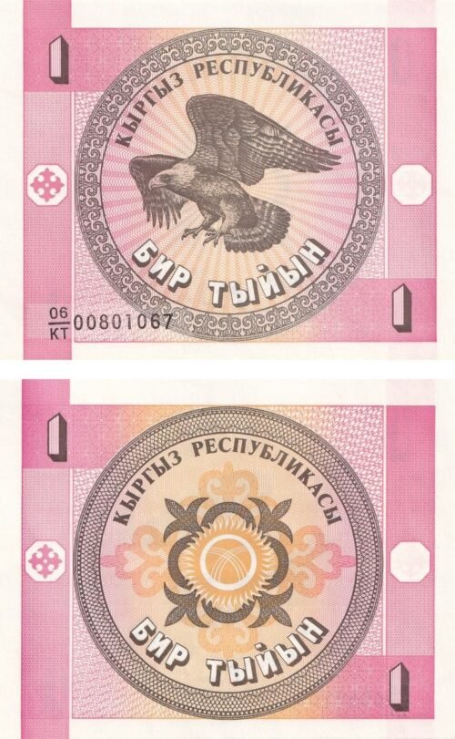 Kyrgyzstan 1 Tyiyn 1993 P-1b UNC Banknote – Obverse and Reverse