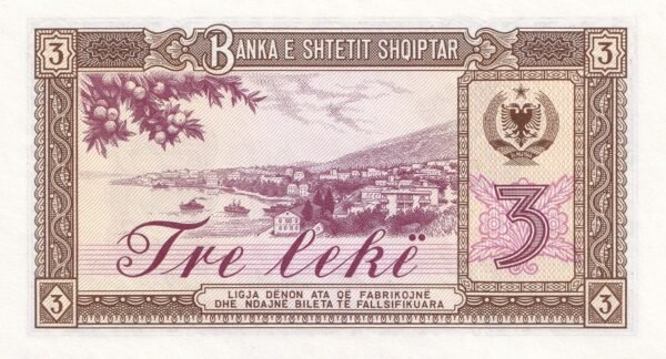 Albania 3 Leke 1976 P-41 UNC Banknote – Reverse